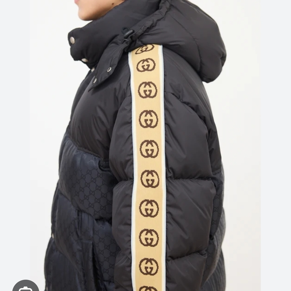 Gucci Black Puffer Jacket with Beige Stripes